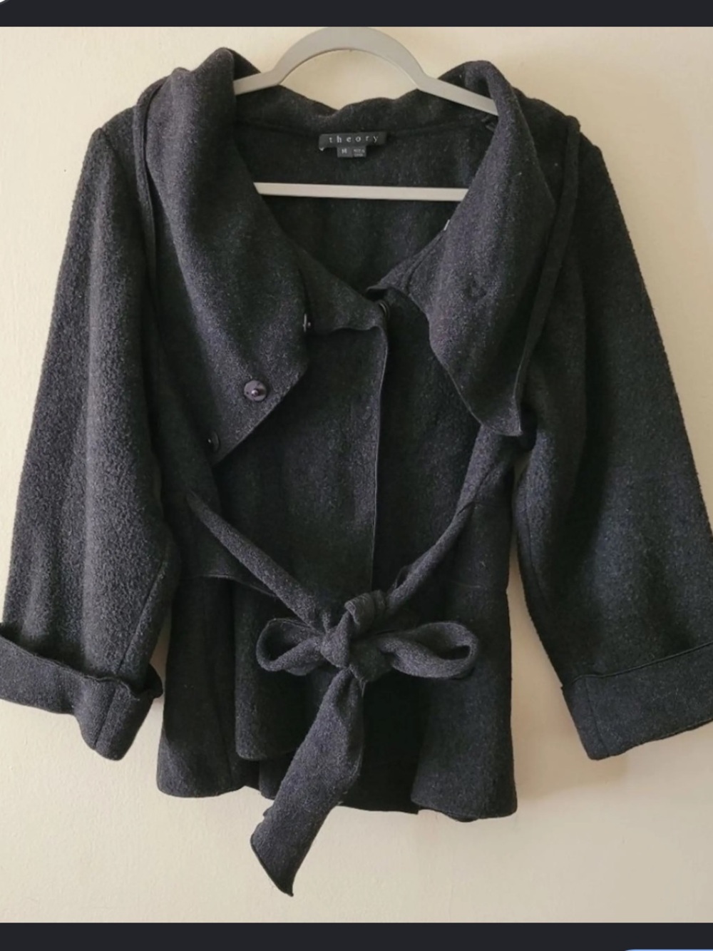 Theory XS Charcoal Grey Wool-Cashmere Belted Jacket for Transitional Weather